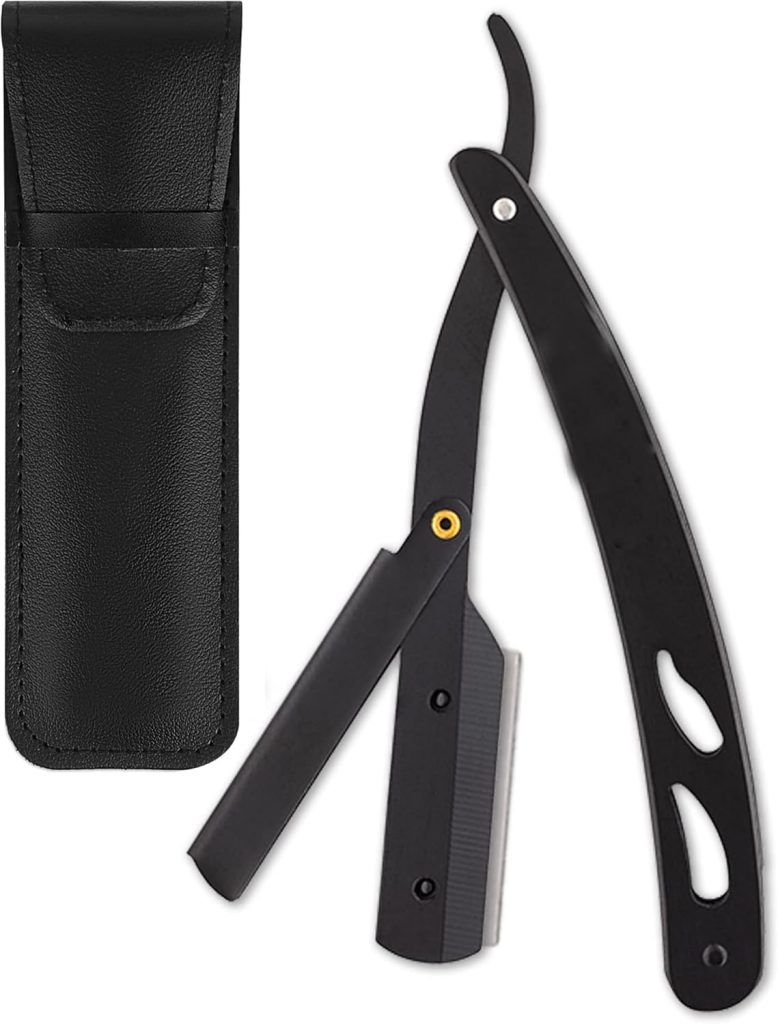 Khazna Straight Razor for Men - Premium Single Derby Blade Cutthroat Razor - 10 Replaceable Stainless Steel Blades - Barber Straight Edge Razor Kit - Navajas Para Barbero - Includes Leather Case
