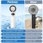 ⁦Portable Handheld Fan, 3000mAh Rechargeable Mini Turbo Fan with Digital Display, 13000 RPM High Speed, Speed Adjustable, Travel Essentials White⁩ - الصورة ⁦6⁩