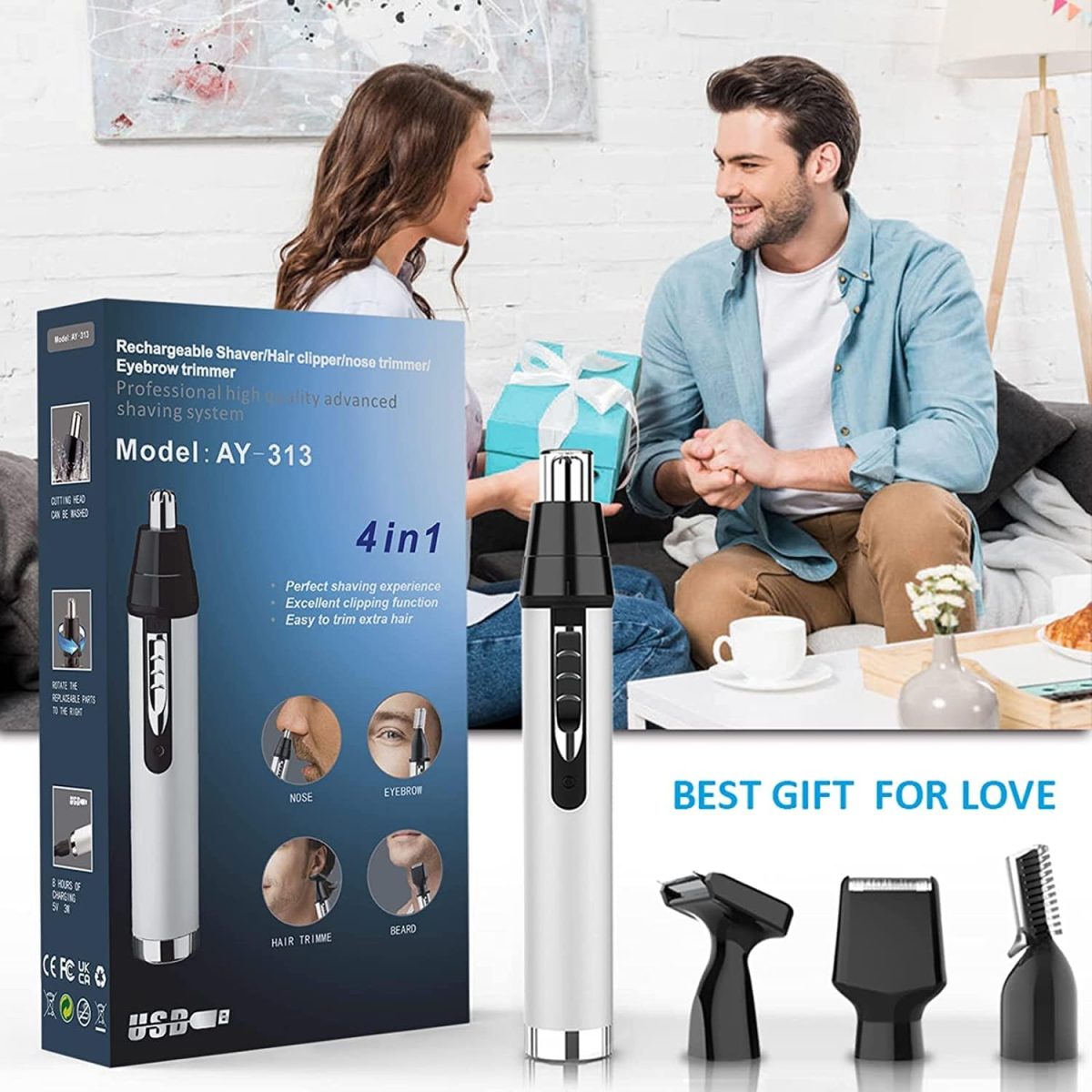 ⁦SYOSI Ear and Nose Hair Trimmer for Men,Professional USB Rechargeable Nostril Nasal Hair Vacuum Cleaning System,4 in 1 Lightweight Waterproof Hair and Beard Clippers for Women (White)⁩ - الصورة ⁦8⁩