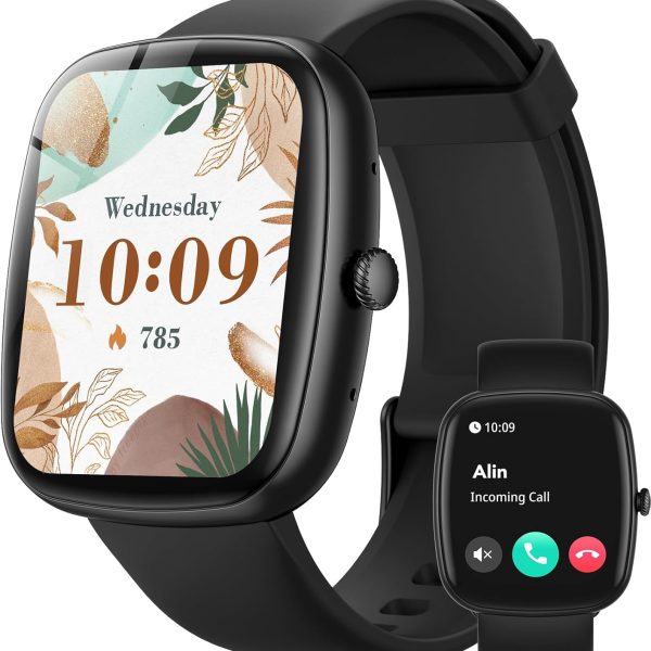 Parsonver Smart Watch for Men Women with Bluetooth Calls, 1.83" Fitness Tracker Watch 100+ Sport Modes IP68 Waterproof for Android iOS Phones with Blood Oxygen Heart Rate Sleep Monitor, Black