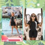 ⁦زي سباحة 2 في 1 للبنات باكمام قصيرة من يوكو، بدلة سباحة من قطعة واحدة مع تنورة سريعة الجفاف للسباحة والشاطئ والرياضات المائية⁩ - الصورة ⁦3⁩