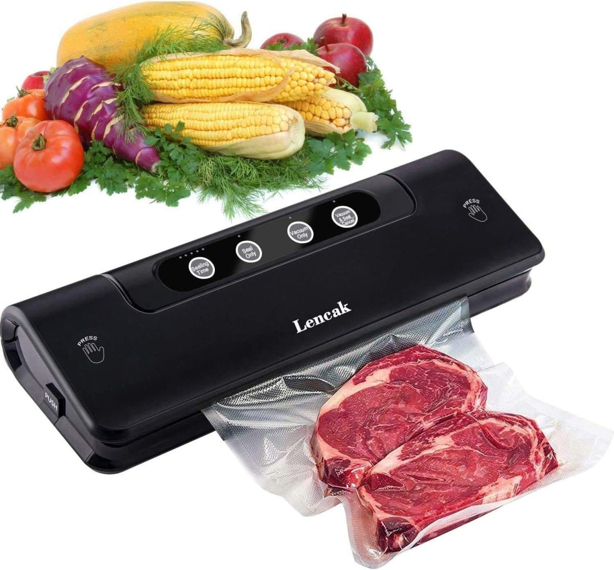 Wonone Lencak Vacuum Sealing Machine for Both Dried and Wet Fresh Food with Starter Kit (Black)