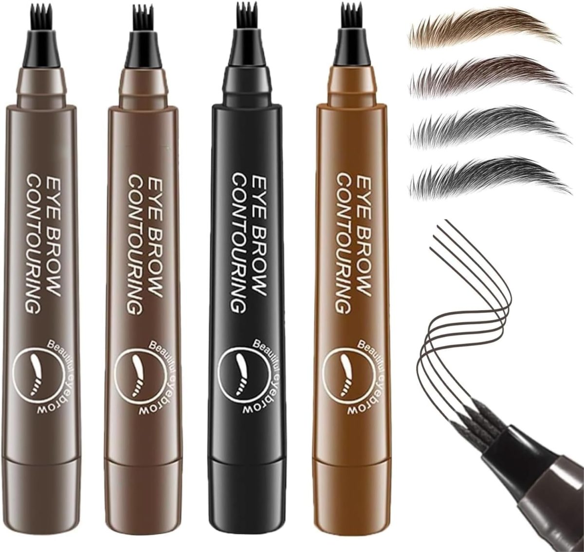 ALMEKAQUZ 4Pcs Waterproof Eyebrow Pencil - Long Lasting 4 Heads, Contouring, Smudge-proof for Women to Shape and Fill Eyebrows