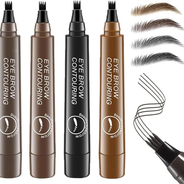 ALMEKAQUZ 4Pcs Waterproof Eyebrow Pencil - Long Lasting 4 Heads, Contouring, Smudge-proof for Women to Shape and Fill Eyebrows