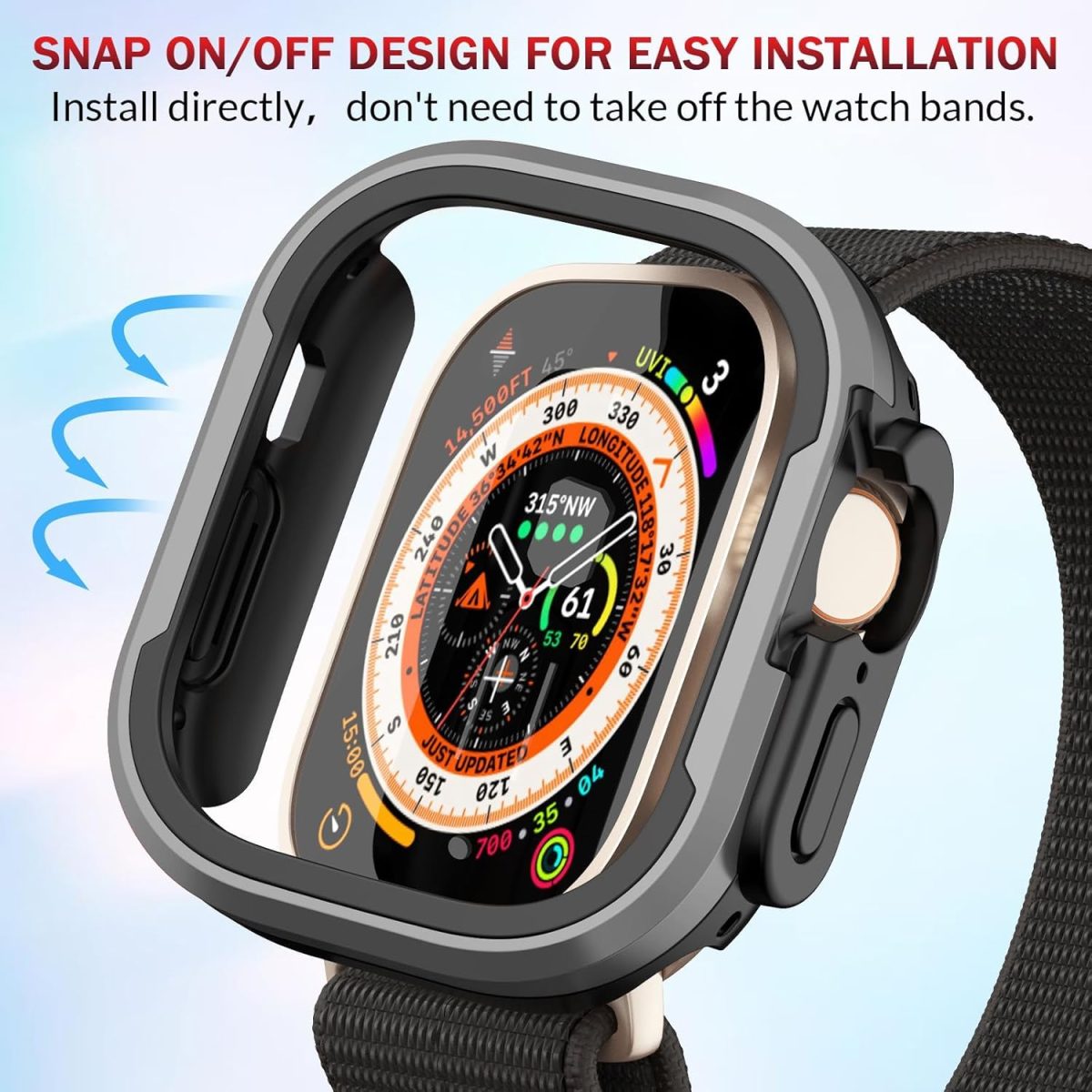 ⁦KASTWAVE Matte Metal Case Compatible with Apple Watch Ultra 49mm, Dual-Layer Design, Max Anti-Scratch & Military-Grade Protective Bumper, Watch Case for iWatch 49mm⁩ - الصورة ⁦6⁩