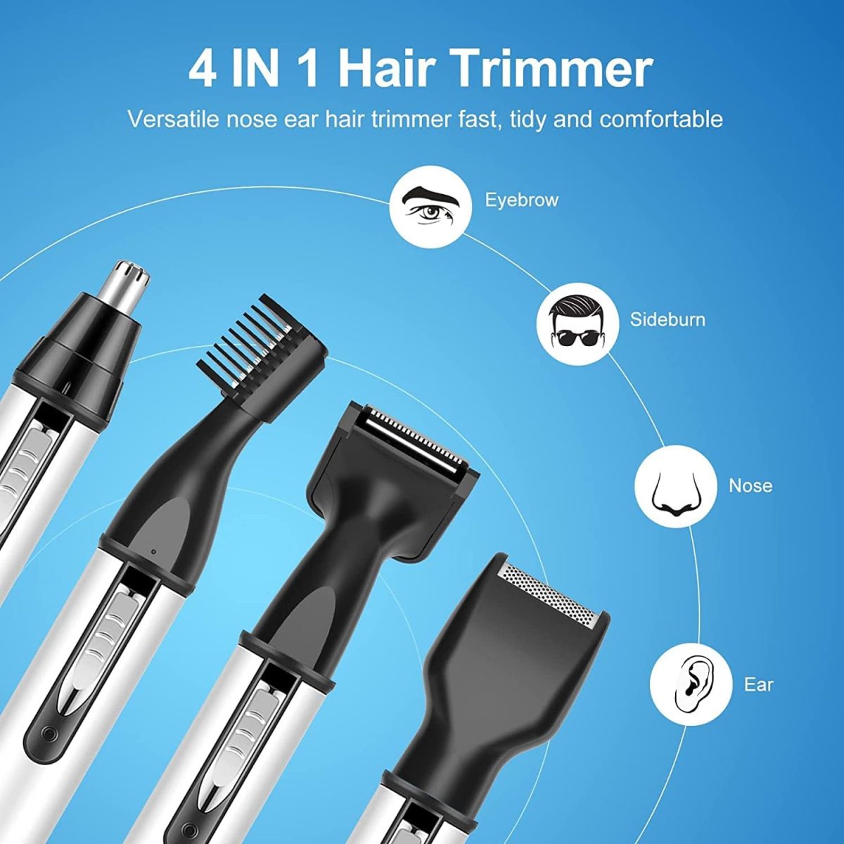 ⁦SYOSI Ear and Nose Hair Trimmer for Men,Professional USB Rechargeable Nostril Nasal Hair Vacuum Cleaning System,4 in 1 Lightweight Waterproof Hair and Beard Clippers for Women (White)⁩ - الصورة ⁦2⁩