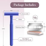 ⁦KINGHOOD Brass Single Blade Razor Safety Razor Metal Double Edge Razor One Blade Razor with 10 Blades Long Handle Weighted Eco-Friendly Reusable Razor⁩ - الصورة ⁦2⁩