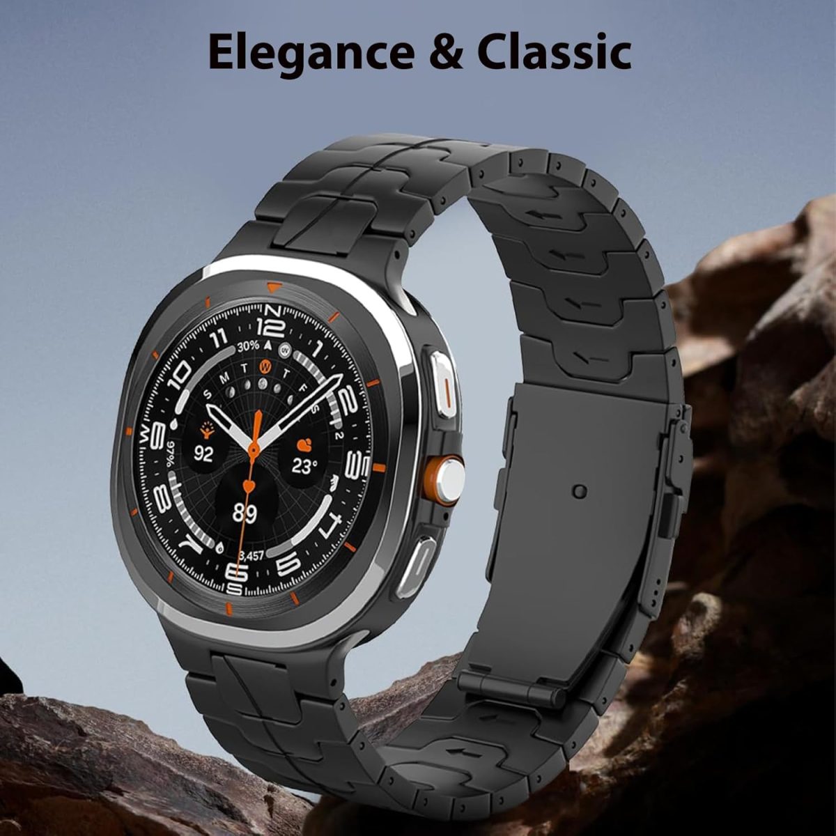 ⁦Newentor No Gaps Bands Compatible with Samsung Galaxy Ultra 2025 Strap Stainless Steel Metal Replacement Watch 8 47mm Strap Women Men Black⁩ - الصورة ⁦7⁩