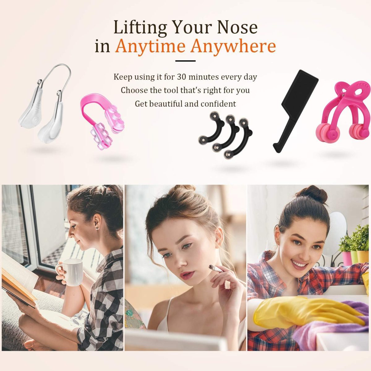 ⁦Hepiide [Upgrade] 5 Pieces Nose up Lifting Clips Nose Lifter Silicone Nose Bridge Slimming Clips Beauty Clip Tools for Women (Multicolor)⁩ - الصورة ⁦7⁩