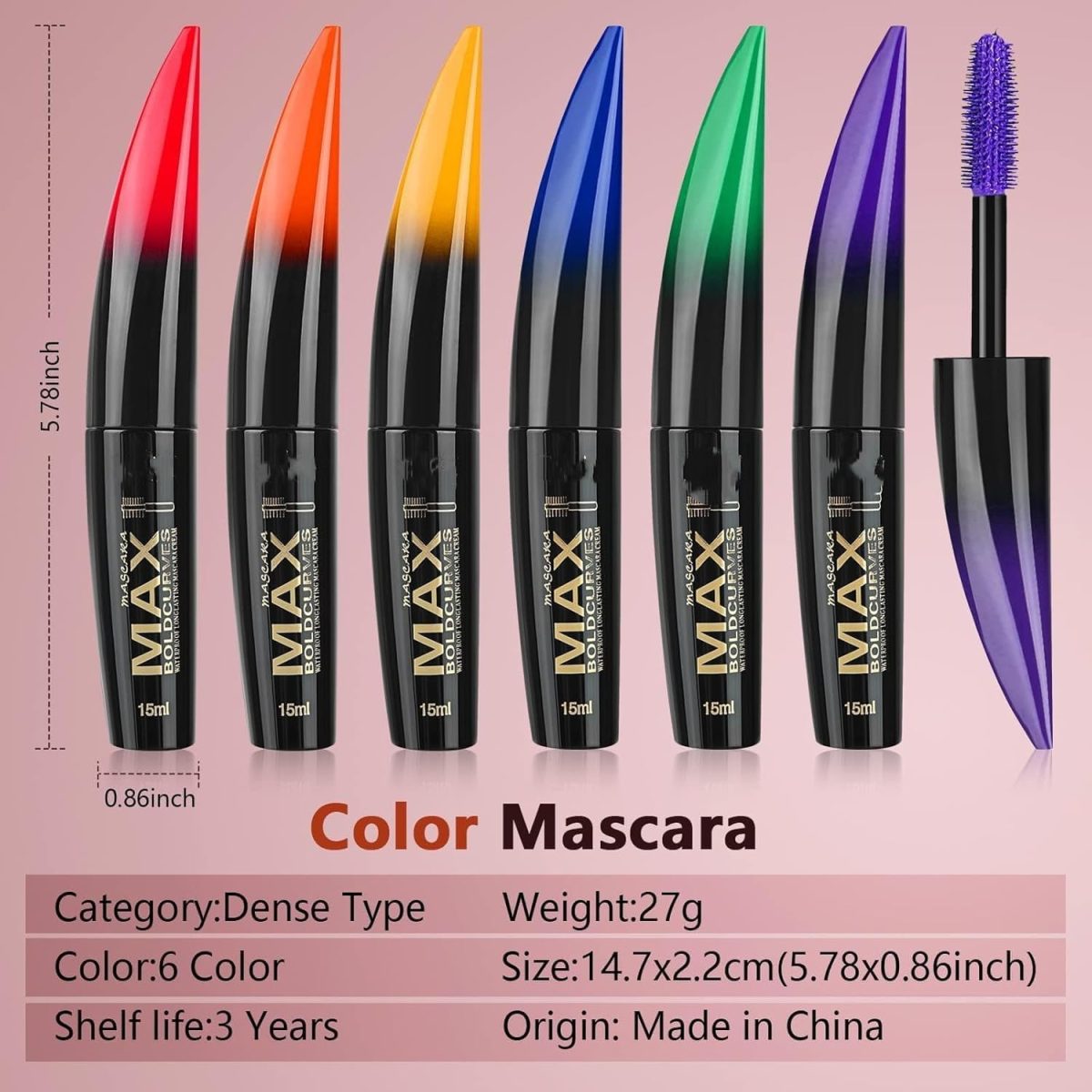 ⁦Colored Mascara Set, 6 Colors Colored Mascara Set, Washable Makeup Volumizing for Eyelashes Charming Long Lasting Colorful for Eyelashes Eye Makeup⁩ - الصورة ⁦9⁩