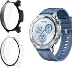 Azonee 2 Pack Case with Tempered Glass Screen Protector, Ultra Thin Scratch - Resistant Protective Case, for Huawei Watch GT 5 46 mm All-Round Protective Case (Clear+Black)