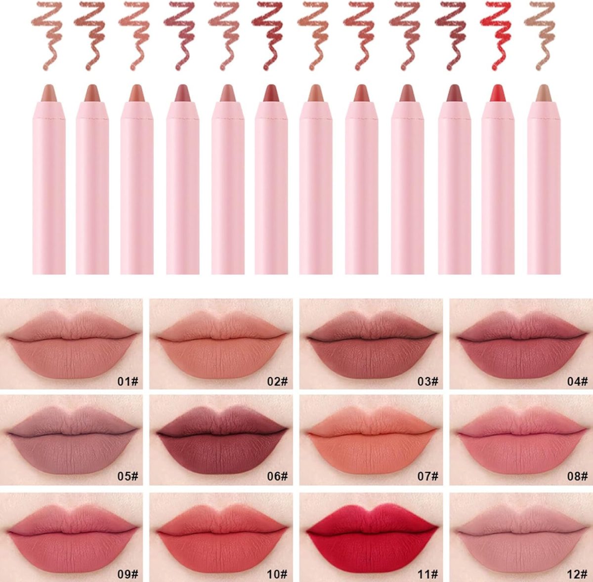 ⁦Gireatick 12 Colors High Pigmented Smooth Lip Liner Set, Long Lasting Fade Resistant Lip Pencil, Smudge-proof & Waterproof Red Nude Matte Velvet Lipstick Pen, Professional Lip Liner Set⁩ - الصورة ⁦6⁩