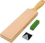 SHARPAL 205H Double-sided Leather Strop (Genuine Cowhide) 13.2" x 2.4" Kit with 2 Oz. Polishing Compound & Angle Guide, Knife Stropping Block for Sharpening & Honing Knives tools, Woodcarving Chisels