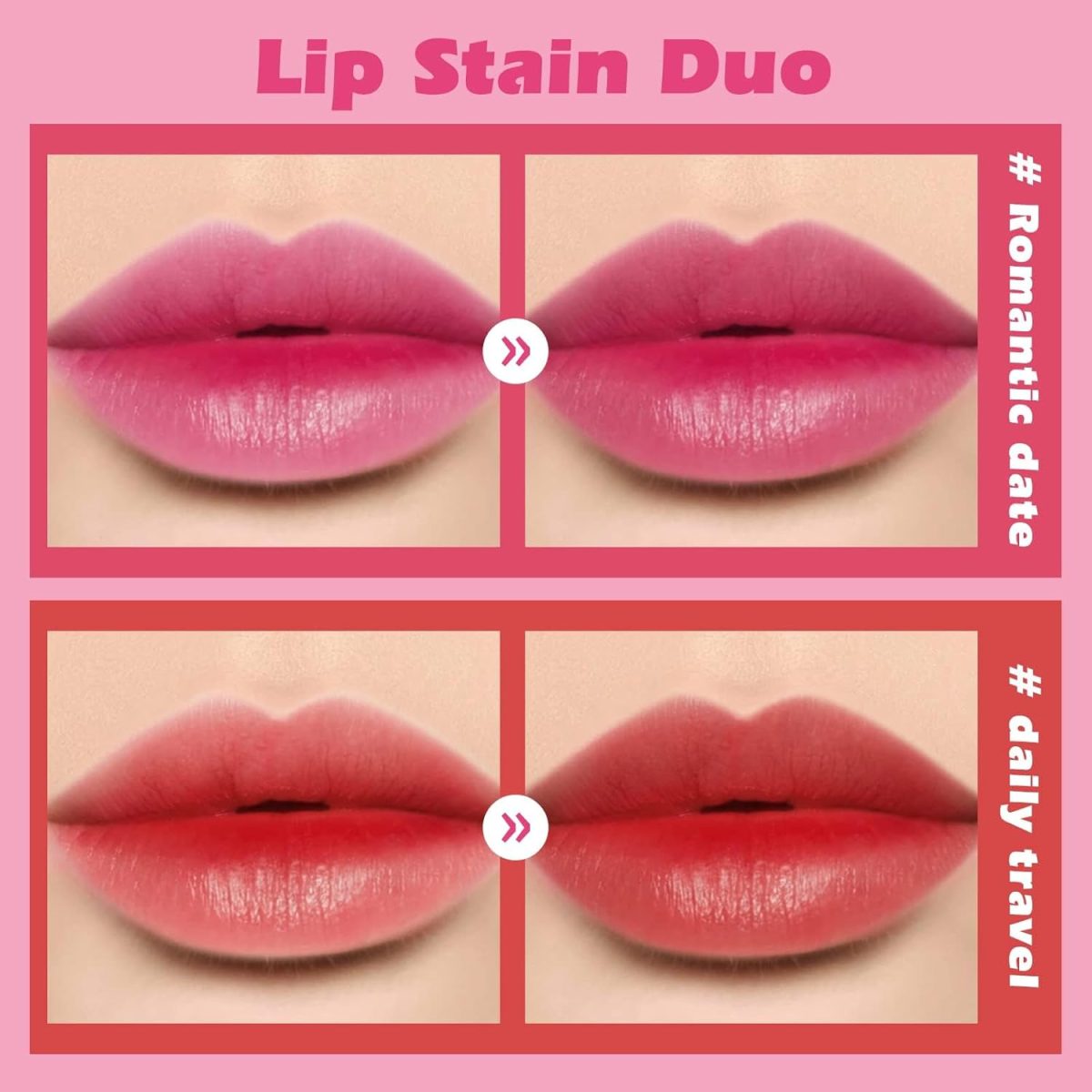 ⁦Excefore Lip Stain, 2 Pcs Vivid High Pigment Lip Tint, Long Lasting Moisturizing & Non-sticky Finish Water Lip Tint to Hydrate your Lips, 0.4 fl.oz⁩ - الصورة ⁦5⁩