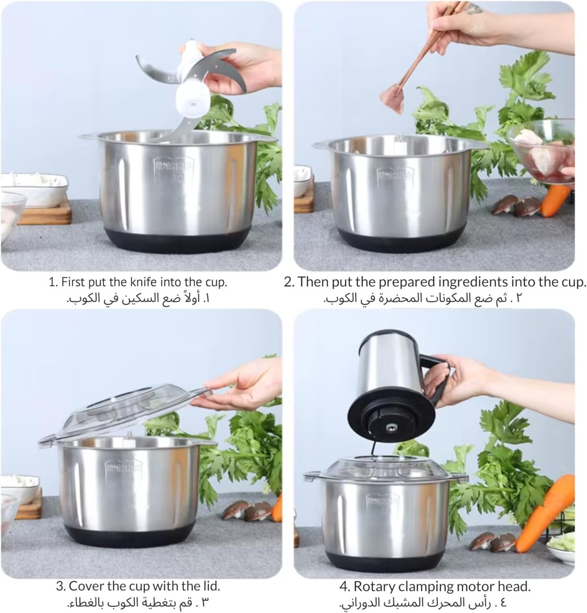 ⁦5 Litre Electric Meat Chopper Grinder 850W 3 variable speed Stainless Steel Bowl Multifunctional 5L Food Processor for Meat Vegetable Onion Ginger Garlic Mincer Blender for Home/Restaurant/Kitchen⁩ - الصورة ⁦6⁩