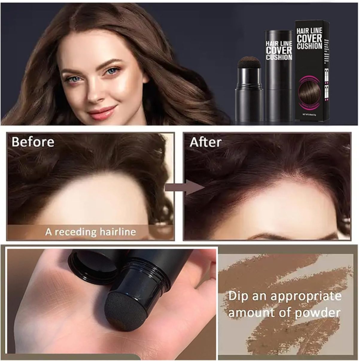 ⁦Paporich Hairline Powder,Thin Hair Root Dye Touch Up Root Touch Up Powder,Hair Powder Stick for Hairline Shadow,Windproof & Sweatproof Hairline Powder for Women & Men (Dark Brown)⁩ - الصورة ⁦5⁩