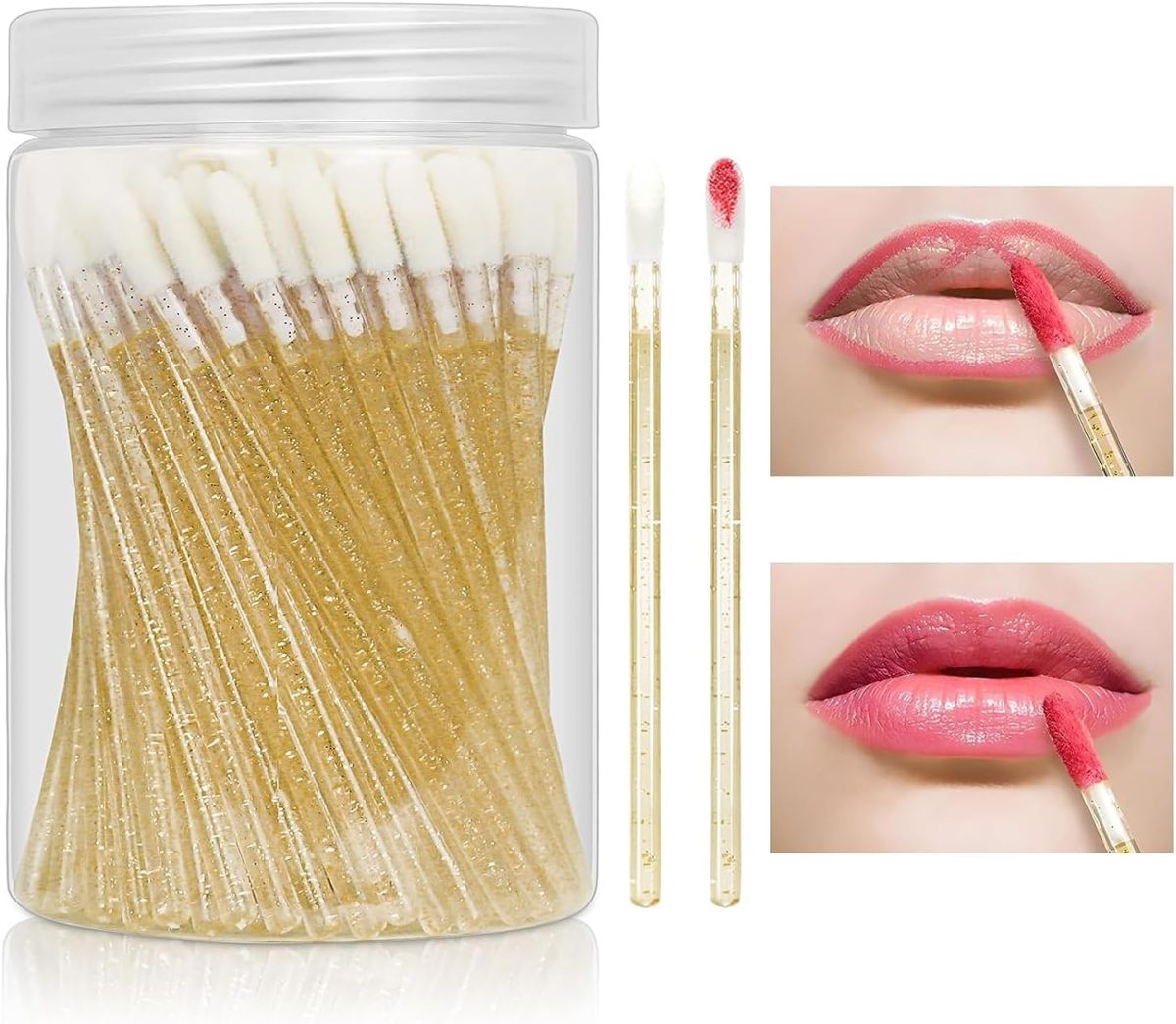 NALACAL Disposable Crystal Lip Brushes Stick, 100 Pcs Lip Gloss Brushes Lipstick Applicator, Makeup Beauty Brushes for Lipstick Lip Gloss Lip Mask Eyeshadow, Yellow