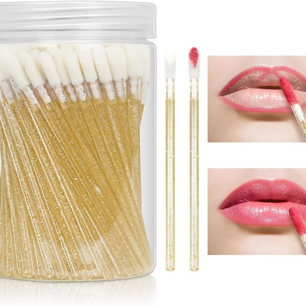NALACAL Disposable Crystal Lip Brushes Stick, 100 Pcs Lip Gloss Brushes Lipstick Applicator, Makeup Beauty Brushes for Lipstick Lip Gloss Lip Mask Eyeshadow, Yellow