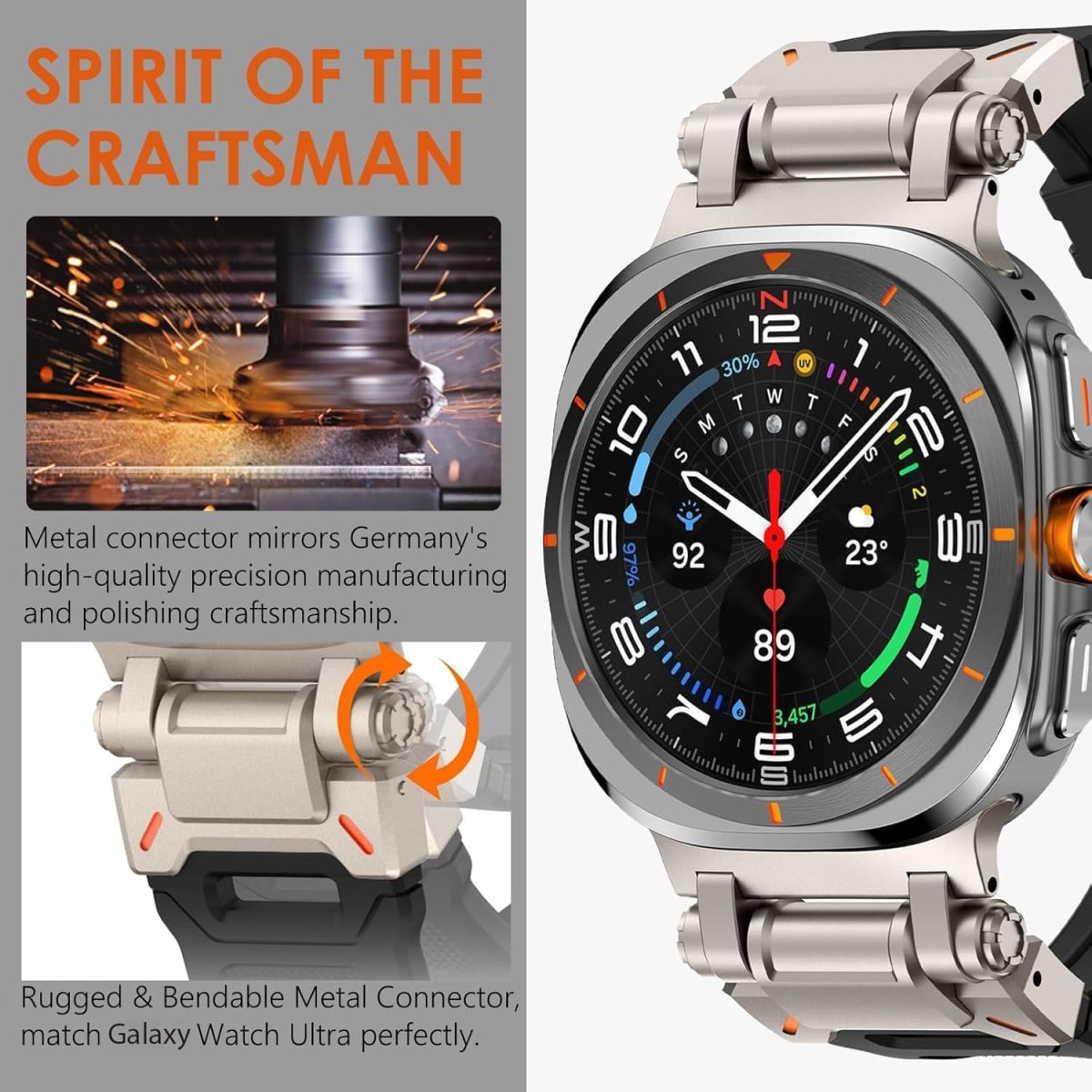⁦Compatible Galaxy Watch Ultra Bands 47mm for Men, Sport Band with Durable Armor Design, Silicone Rubber Strap with Stainless Steel Metal Connector, Military Rugged Galaxy Watch 7 Ultra Bands⁩ - الصورة ⁦2⁩