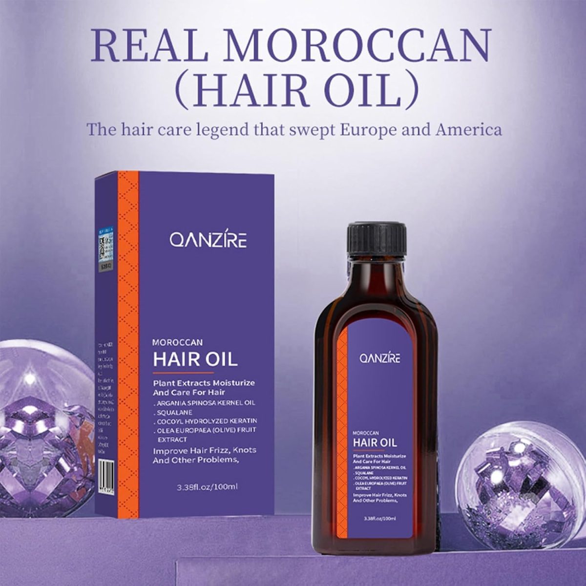 ⁦LBOYLOVE® Moroccan Argan Hair Oil, Purple Hair Essential Oil, Leave Hair Soft & Shiny, Deep Moisturizer, Frizz Control, Split End Repair for Dry & Damaged Hair, Hair Treatment Oil for Dry and Frizzy⁩ - الصورة ⁦2⁩
