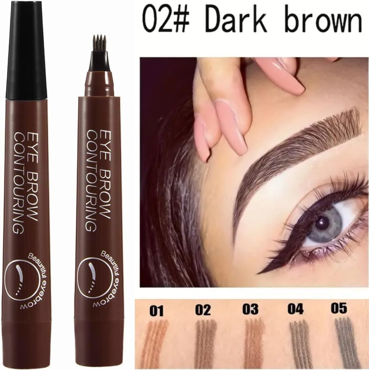 ⁦ALMEKAQUZ 4Pcs Waterproof Eyebrow Pencil - Long Lasting 4 Heads, Contouring, Smudge-proof for Women to Shape and Fill Eyebrows⁩ - الصورة ⁦2⁩