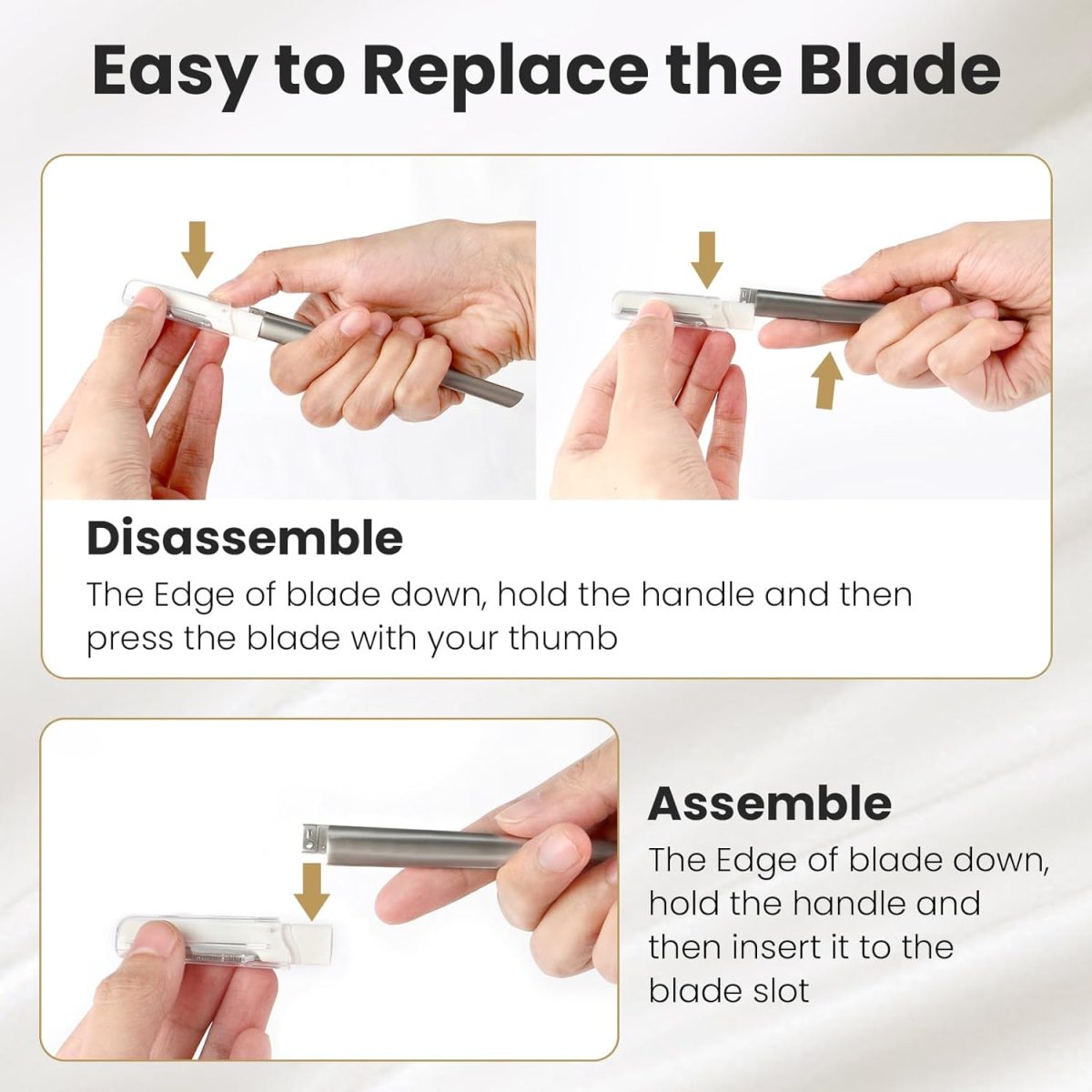 ⁦Dermaplaning Tool for Face Exfoliation, with 20 Replaceable Blades, Facial Shaver/Eyebrow Razor, Peach Fuzz Removal Eyebrow Shaper for Women, Easy to Use Dermaplaner Help Exfoliate and Smooth Skin⁩ - الصورة ⁦6⁩