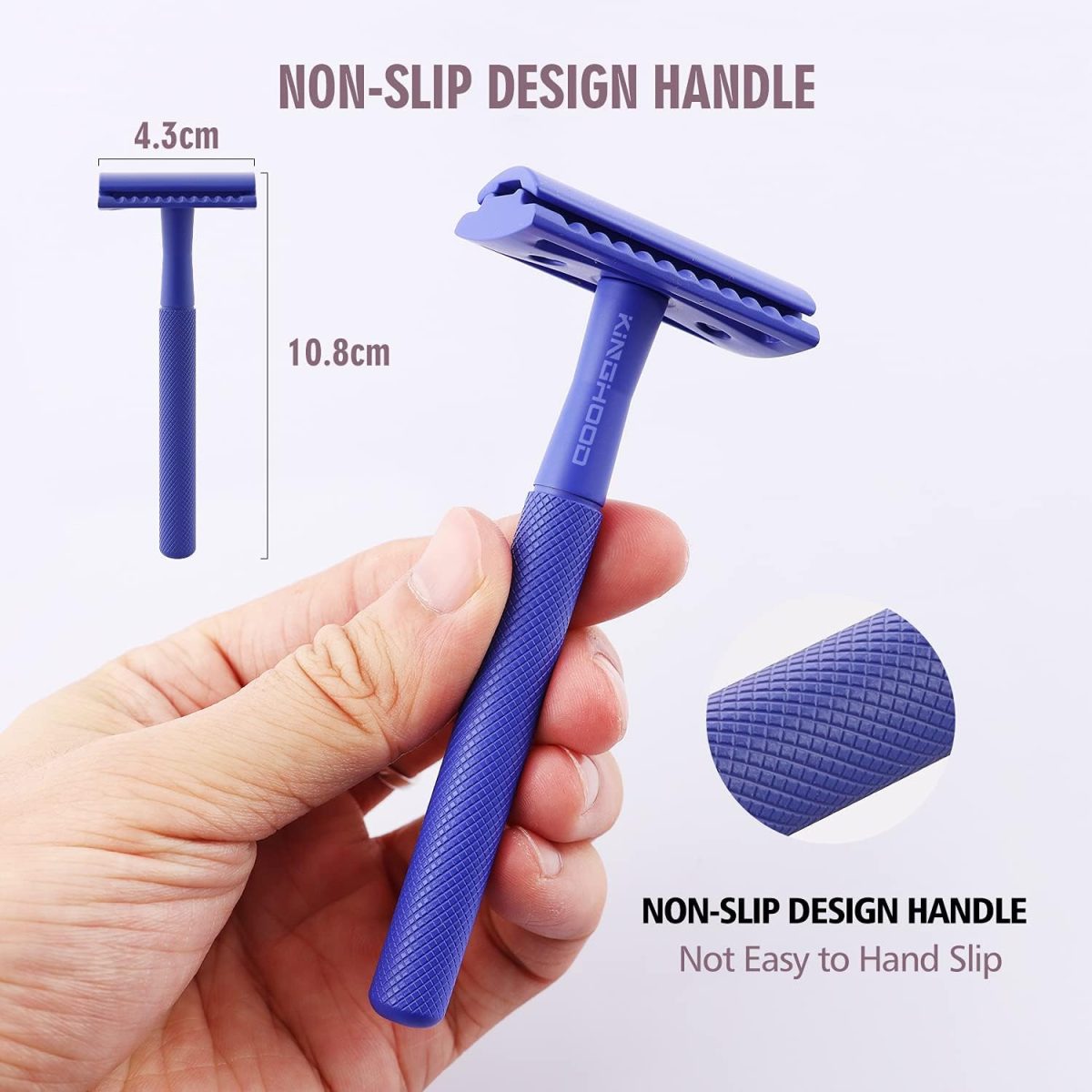 ⁦KINGHOOD Brass Single Blade Razor Safety Razor Metal Double Edge Razor One Blade Razor with 10 Blades Long Handle Weighted Eco-Friendly Reusable Razor⁩ - الصورة ⁦4⁩