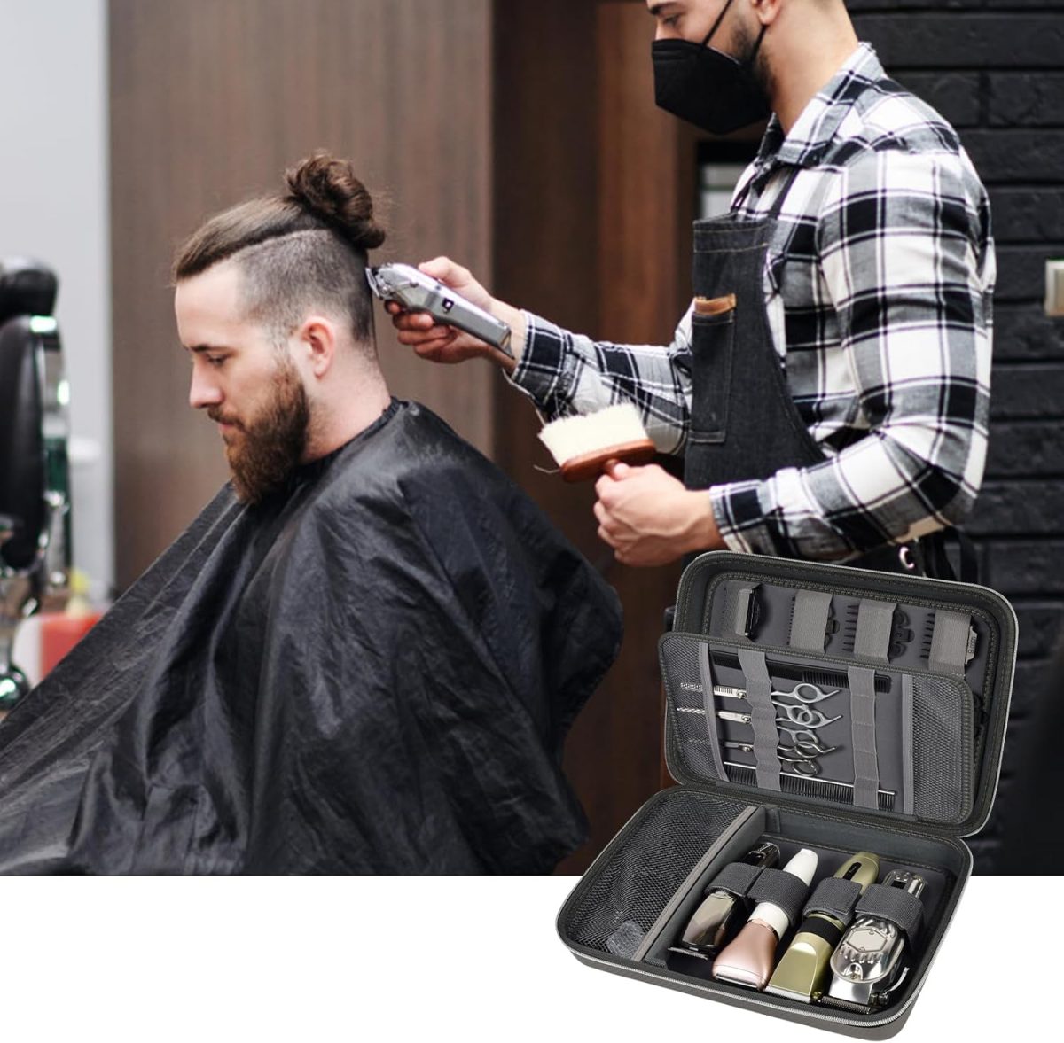 ⁦Boobowl Hard Travel Case for Hair Clippers, Hair Cutting Barber Supplies Organizer Bag, Trimmer Storage Holder for Ufree/for Wahl Men Razor Guard Grooming Kits -Box Only (Dark Grey)⁩ - الصورة ⁦6⁩