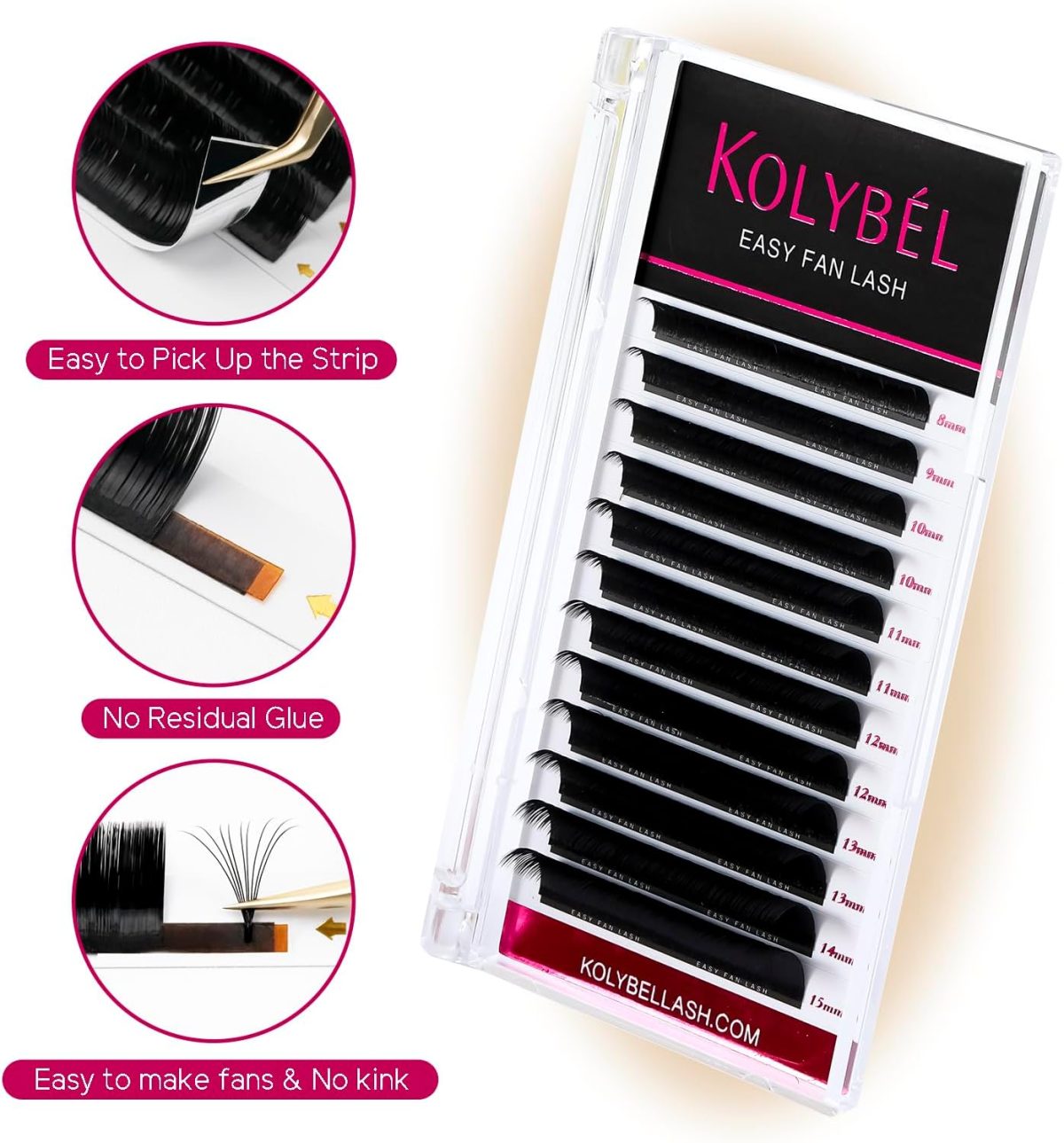 ⁦KOLYBEL Eyelash Extensions Easy Fan Lashes 0.07 Thickness C Curl 15mm Single Length Auto Blooming Lash Extension Volume Lashes Lasting Self Fanning Lashes(0.07-C,15mm)⁩ - الصورة ⁦3⁩