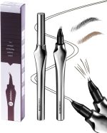 قلم تحديد الحواجب 2 في 1-2 شوكة بطرف منحني وطرف فرشاة دقيق لحواجب تشبه الشعر الطبيعي، مقاوم للماء ويدوم طويلا (بني رمادي)