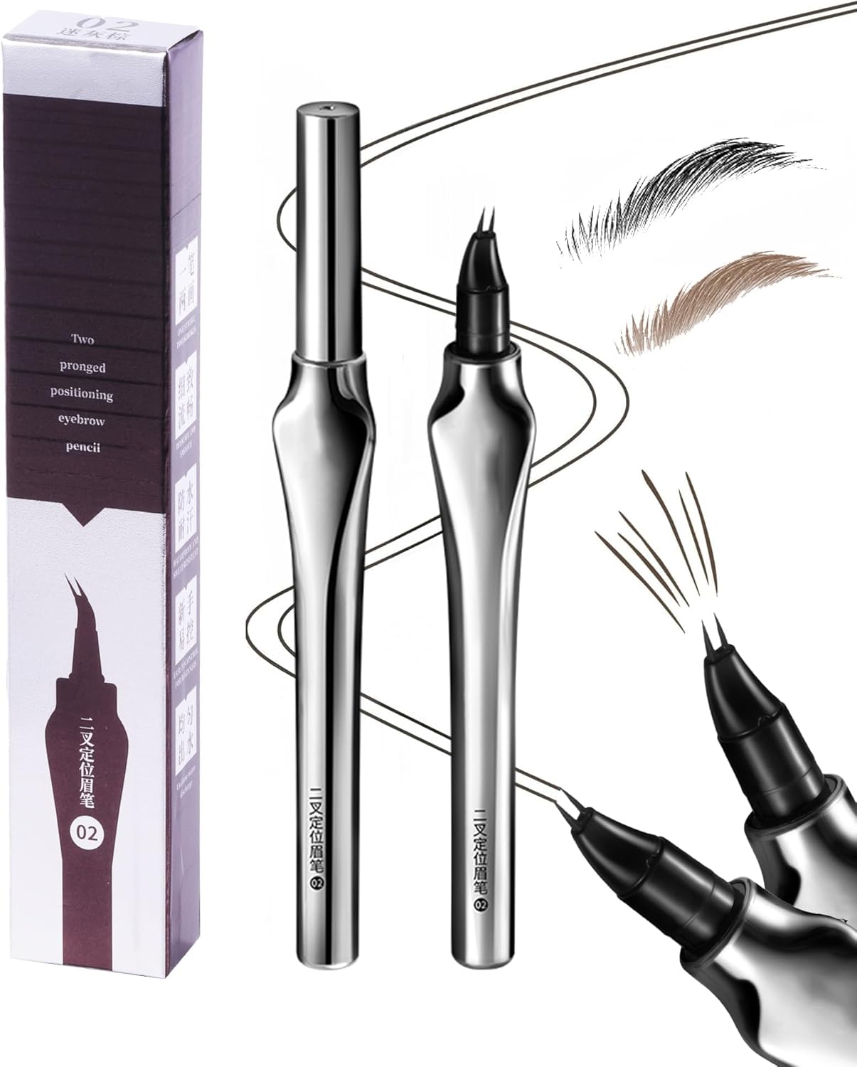 71TxMyD6F9L._AC_SL1500_.jpg قلم تحديد الحواجب 2 في 1-2 شوكة بطرف منحني وطرف فرشاة دقيق لحواجب تشبه الشعر الطبيعي، مقاوم للماء ويدوم طويلا (بني رمادي)