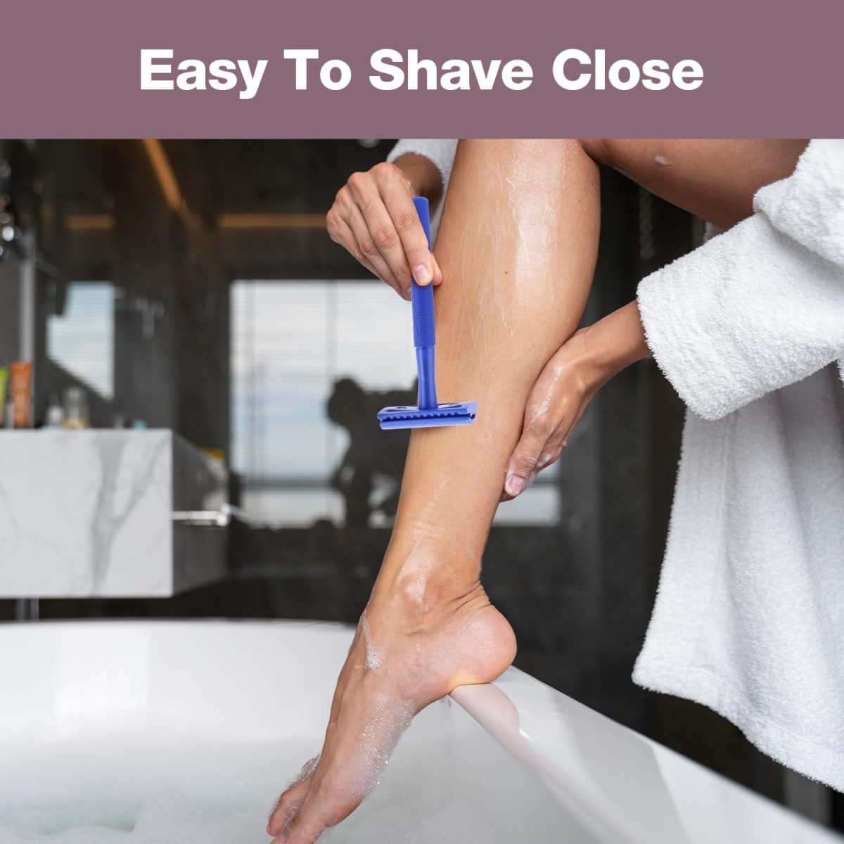⁦KINGHOOD Brass Single Blade Razor Safety Razor Metal Double Edge Razor One Blade Razor with 10 Blades Long Handle Weighted Eco-Friendly Reusable Razor⁩ - الصورة ⁦7⁩