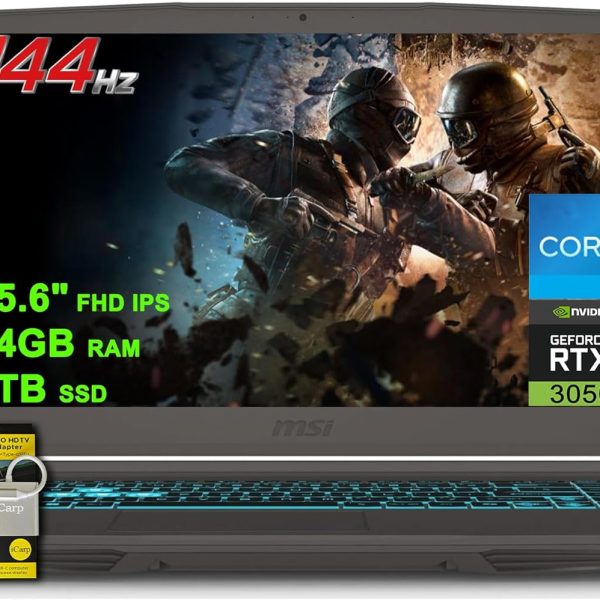 MSI Thin 15 Gaming Laptop 15.6" FHD IPS 144Hz Intel 8-core i5-13420H (Beats i7-11800H) 64GB RAM 2TB SSD GeForce RTX 3050 Backlit USB-C Win11 w/ICP Hub