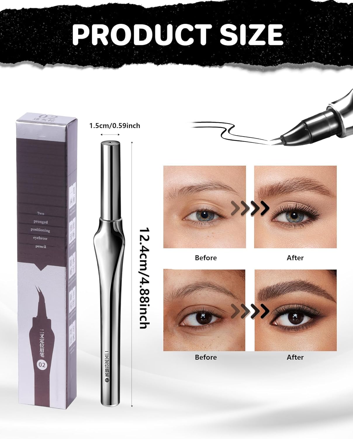 71UwiXkVg5L._AC_SL1500_.jpg قلم تحديد الحواجب 2 في 1-2 شوكة بطرف منحني وطرف فرشاة دقيق لحواجب تشبه الشعر الطبيعي، مقاوم للماء ويدوم طويلا (بني رمادي) - الصورة 2