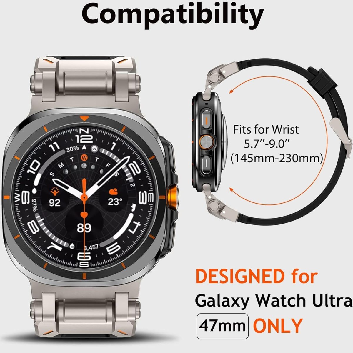 ⁦Compatible Galaxy Watch Ultra Bands 47mm for Men, Sport Band with Durable Armor Design, Silicone Rubber Strap with Stainless Steel Metal Connector, Military Rugged Galaxy Watch 7 Ultra Bands⁩ - الصورة ⁦5⁩
