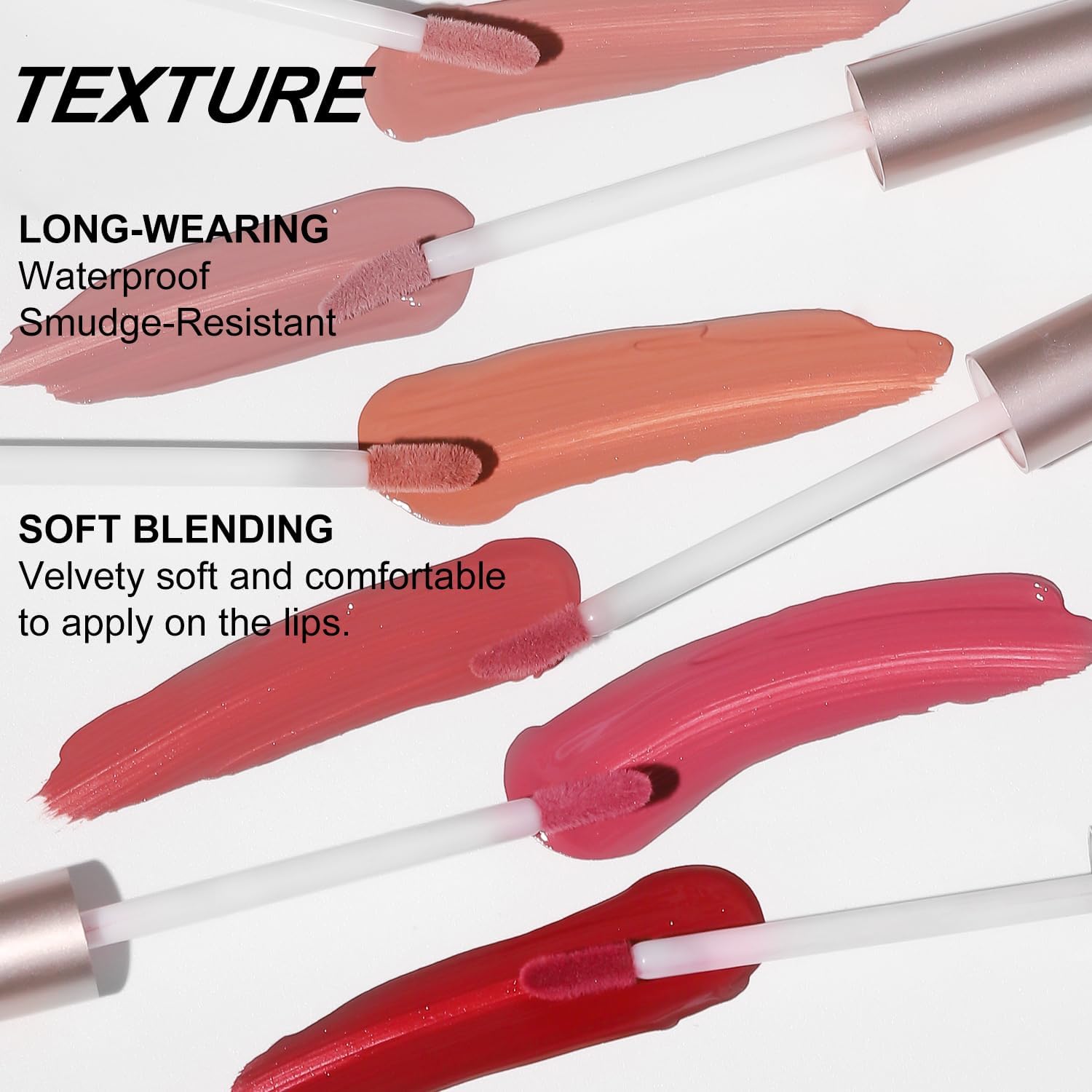 71VjAMknBEL._AC_SL1500_.jpg مجموعة احمر شفاه سائل مات نود من 6 قطع، ظلال تدوم طويلا ومصبوغة، مجموعة هدايا ملمع شفاه للبنات والنساء - الصورة 3