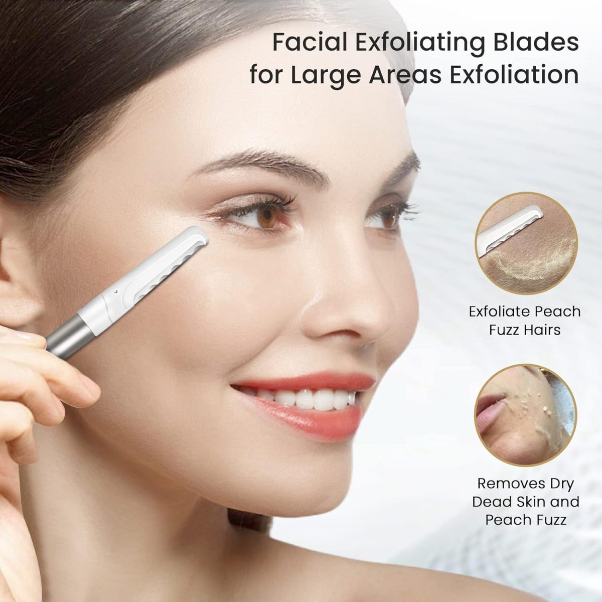 ⁦Dermaplaning Tool for Face Exfoliation, with 20 Replaceable Blades, Facial Shaver/Eyebrow Razor, Peach Fuzz Removal Eyebrow Shaper for Women, Easy to Use Dermaplaner Help Exfoliate and Smooth Skin⁩ - الصورة ⁦3⁩