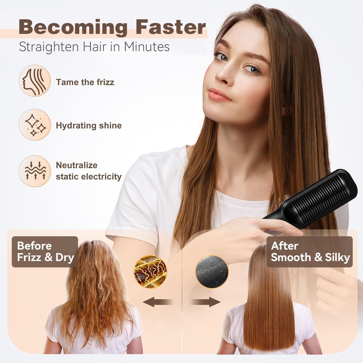 71X1kW5P0iL._AC_SL1200_.jpg فرشاة فرد الشعر من اي سي في في، مشط فرد الشعر الأيوني للنساء، مجموعة تسخين ودرجة حرارة سريعة لمدة 20 ثانية (80-230 درجة مئوية)، شاشة LED/مضادة للحروق، تصفيف الشعر في الصالون في المنزل - الصورة 2