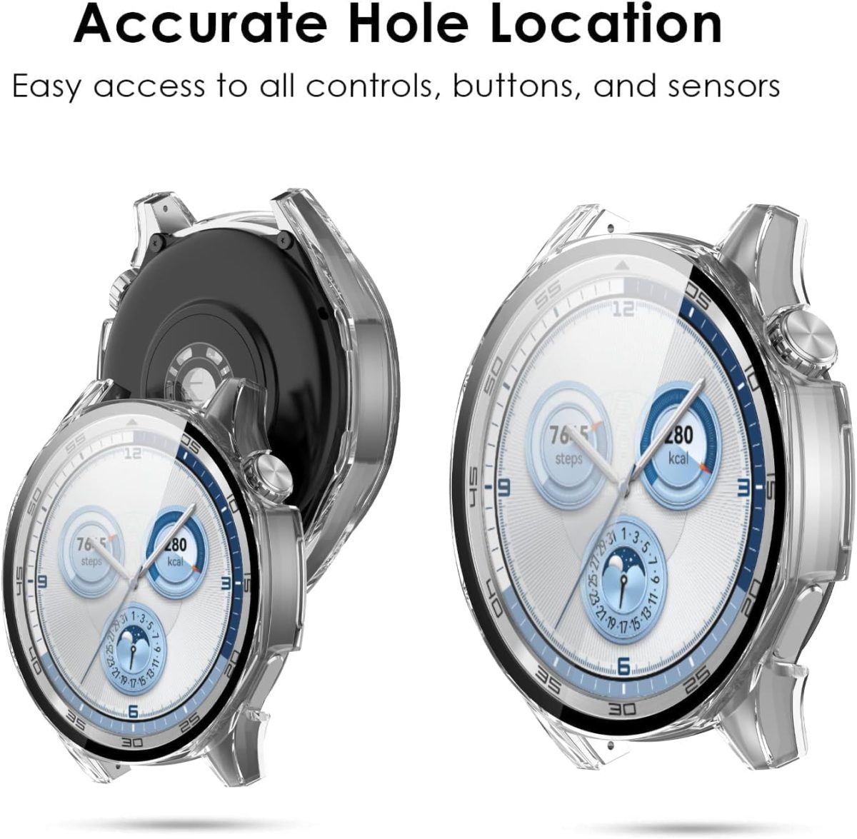 ⁦Azonee 2 Pack Case with Tempered Glass Screen Protector, Ultra Thin Scratch - Resistant Protective Case, for Huawei Watch GT 5 46 mm All-Round Protective Case (Clear+Black)⁩ - الصورة ⁦5⁩