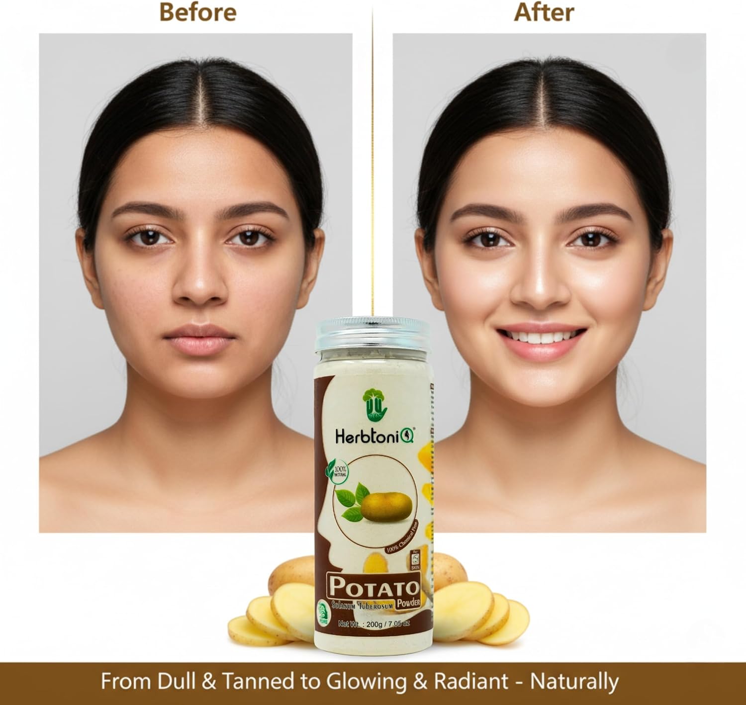 71XgpCoucmL._AC_SL1500_.jpg Herbtoniq Potato Face Pack Powder for Skin Whitening, Acne Reduction, Tan Removal, Depigmentation, Reduce Spot and Dark Circle | Face Pack for Glowing Skin | Pure and Natural | Unisex | 200 Grams - الصورة 4