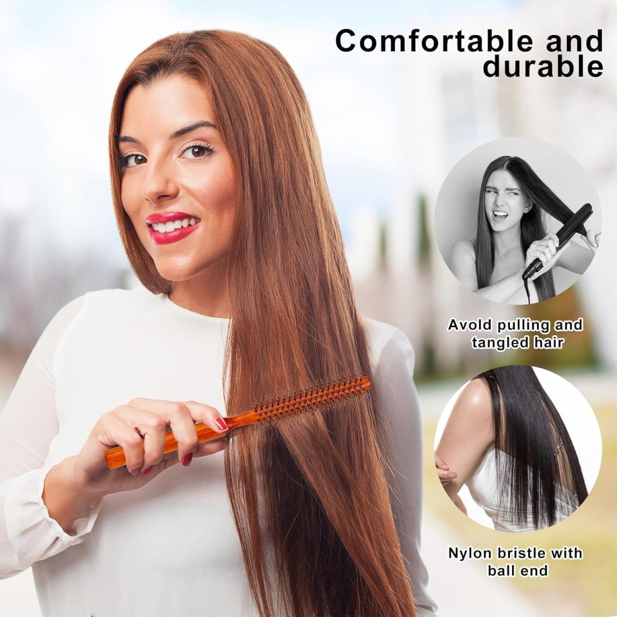 ⁦Aputue Quiff Roller Brush, 2 Pack Small Round Brush with 8 Rows Nylon Bristles, Detachable Handle Hair Roller Brush for Blow Drying, Styling Bangs and Creating Volume Curls for Women and Men⁩ - الصورة ⁦5⁩