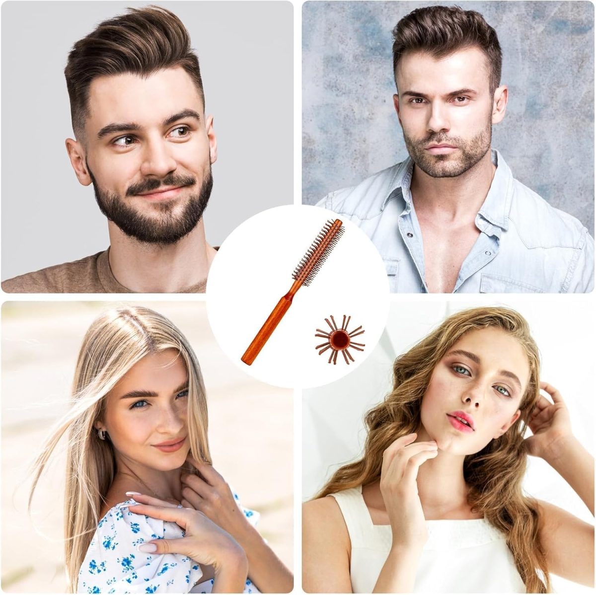 ⁦Aputue Quiff Roller Brush, 2 Pack Small Round Brush with 8 Rows Nylon Bristles, Detachable Handle Hair Roller Brush for Blow Drying, Styling Bangs and Creating Volume Curls for Women and Men⁩ - الصورة ⁦7⁩
