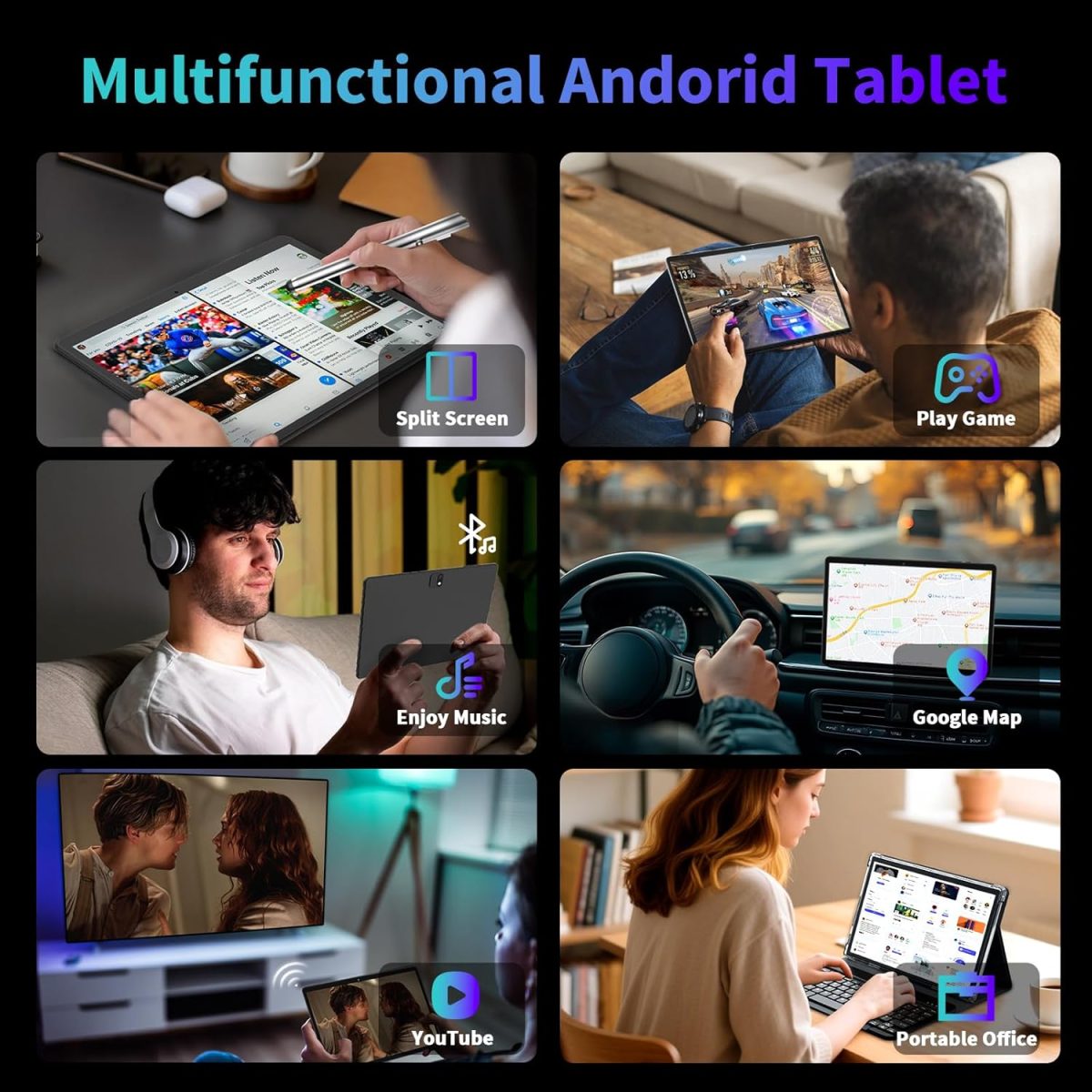 ⁦2025 Android 15 Tablet with Keyboard, 26GB(6+20)RAM+256 Storage(Expand to 2TB), 8000mAh Battery, Widevine L1, 10 Inch 2-in-1 Tablets with 5G/2.4G WiFi, BT5.0, GMS Certified, Mouse, Case, Stylus(Green)⁩ - الصورة ⁦7⁩