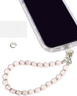 ⁦سوار معصم للايفون مزين بخرز رخامي من تزويق، سوار معصم للجوال، سلسلة مزدوجة من الجلد المطرز بالرخام، دلاية للهاتف بدون استخدام اليدين (بينك فاتح)⁩ - الصورة ⁦3⁩