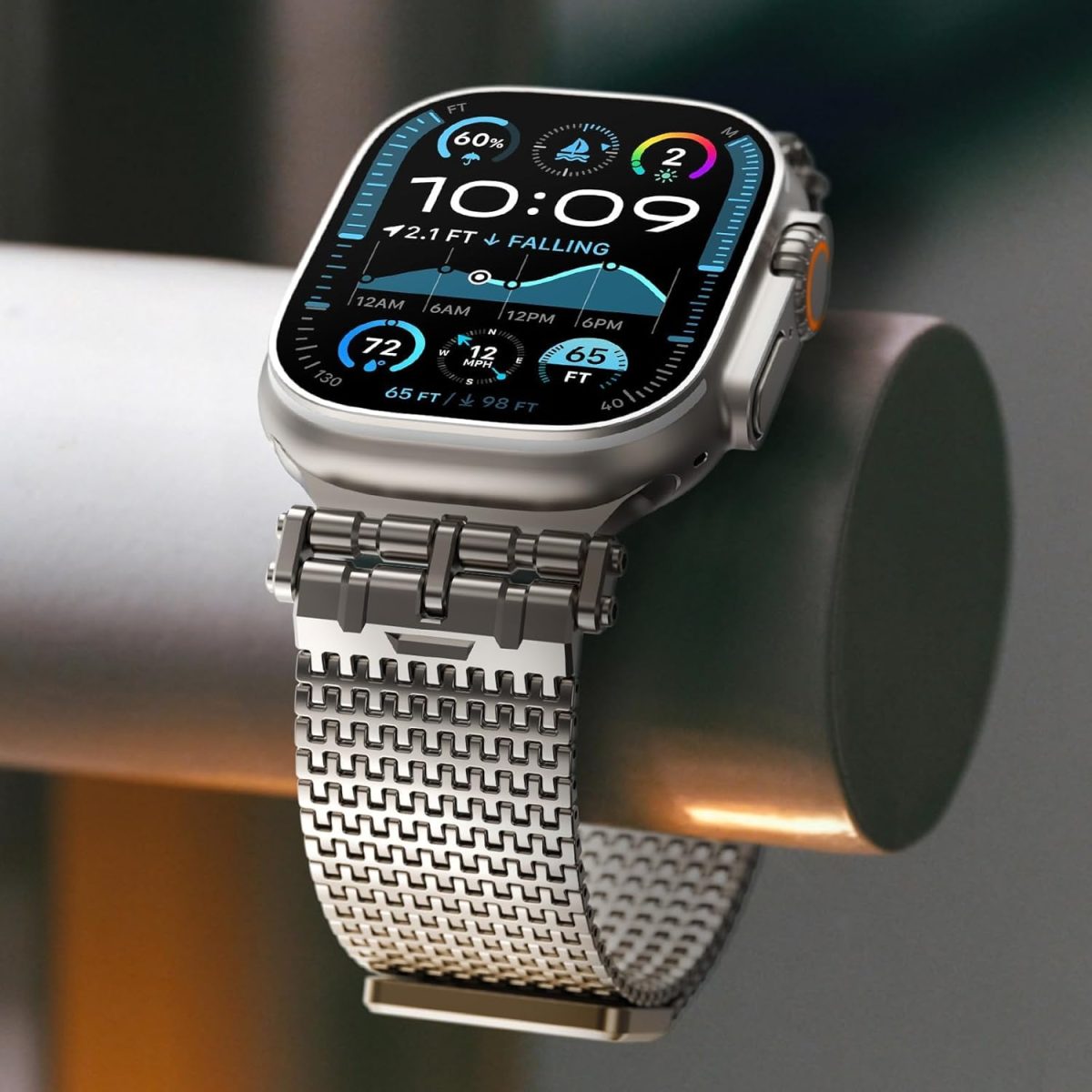 ⁦KASTWAVE Magnetic Milanese Loop Ban, Compatible with Apple Watch Band Ultra 2/Ultra 49mm 46mm 45mm 44mm Men Women, Adjustable Strap, for iWatch SE Series 10/9/8/7/6/5/4⁩ - الصورة ⁦3⁩