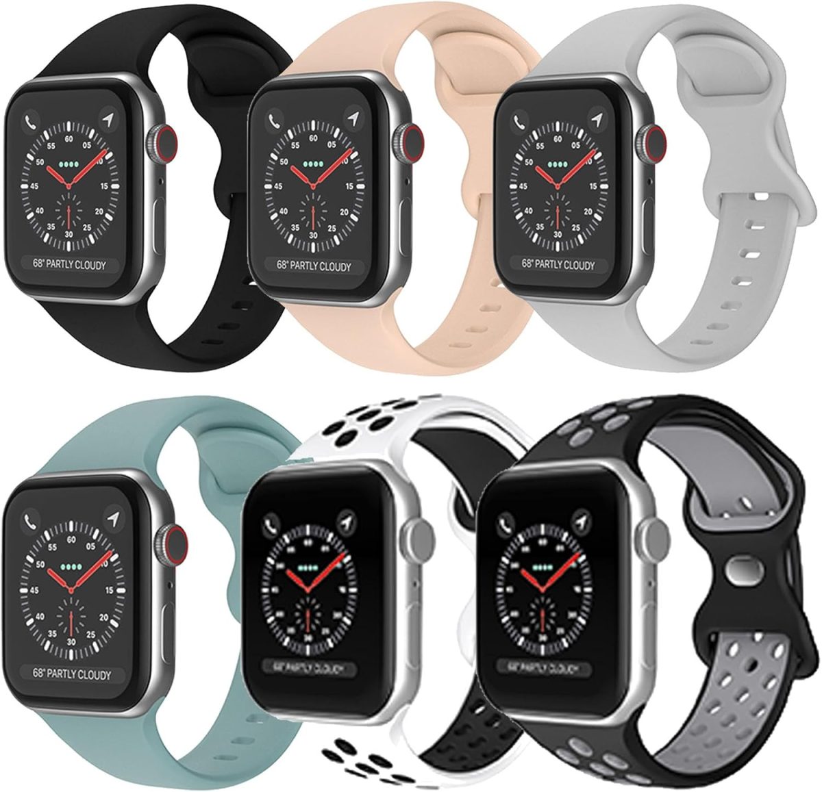 6 Pack Sport Bands Compatible for Apple Watch Bands 49mm 45mm 42mm 41mm 40mm 38mm