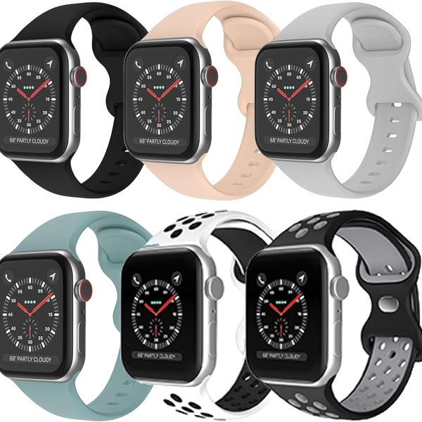 6 Pack Sport Bands Compatible for Apple Watch Bands 49mm 45mm 42mm 41mm 40mm 38mm