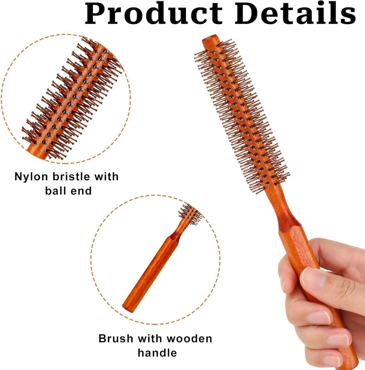 ⁦Aputue Quiff Roller Brush, 2 Pack Small Round Brush with 8 Rows Nylon Bristles, Detachable Handle Hair Roller Brush for Blow Drying, Styling Bangs and Creating Volume Curls for Women and Men⁩ - الصورة ⁦3⁩