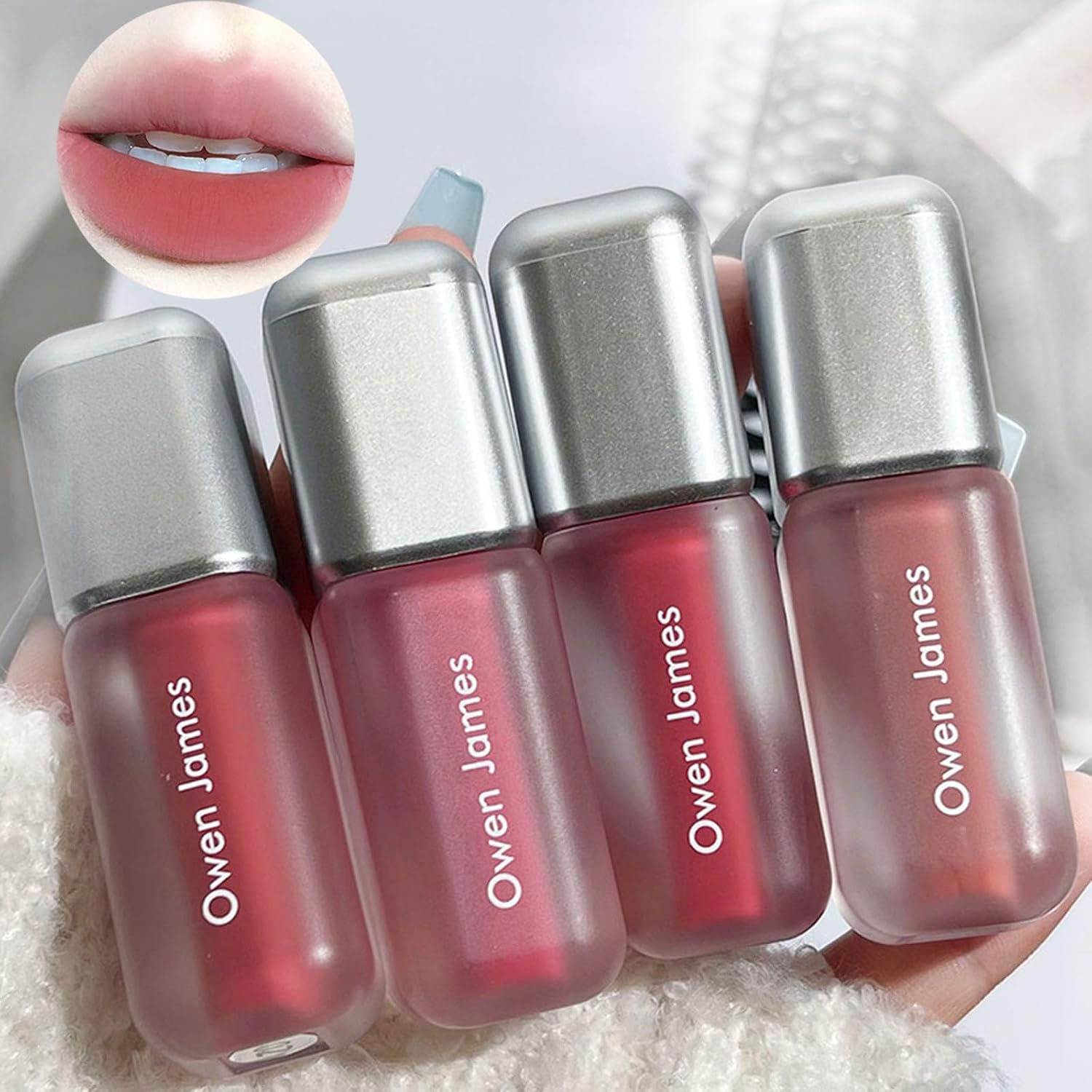 71a56WrmaL._AC_SL1500_.jpg احمر شفاه مات مبيض غير سائل من سيتوفيلي، احمر شفاه سائل مخملي غير لامع، مقاوم للماء ويدوم طويلا، ملمع شفاه غير لاصق، مكياج شفاه لطيف للبنات - 4 قطع