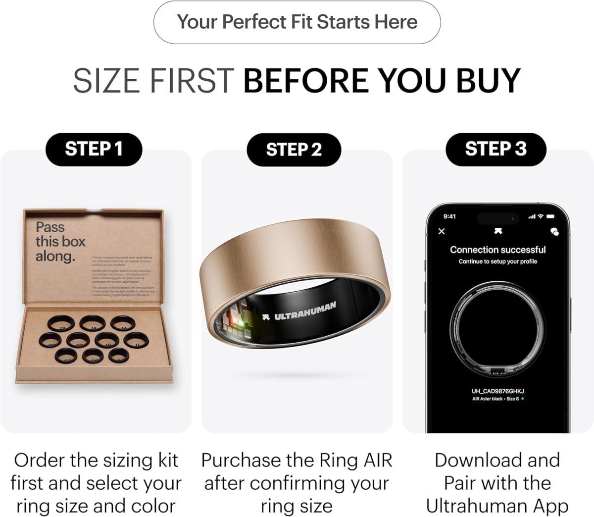 ⁦ULTRAHUMAN Ring AIR – Sleep and Fitness Tracker, Smart Ring for Men and Women, No app fee for standard features, Up to 6 days battery life (Size 8)⁩ - الصورة ⁦2⁩